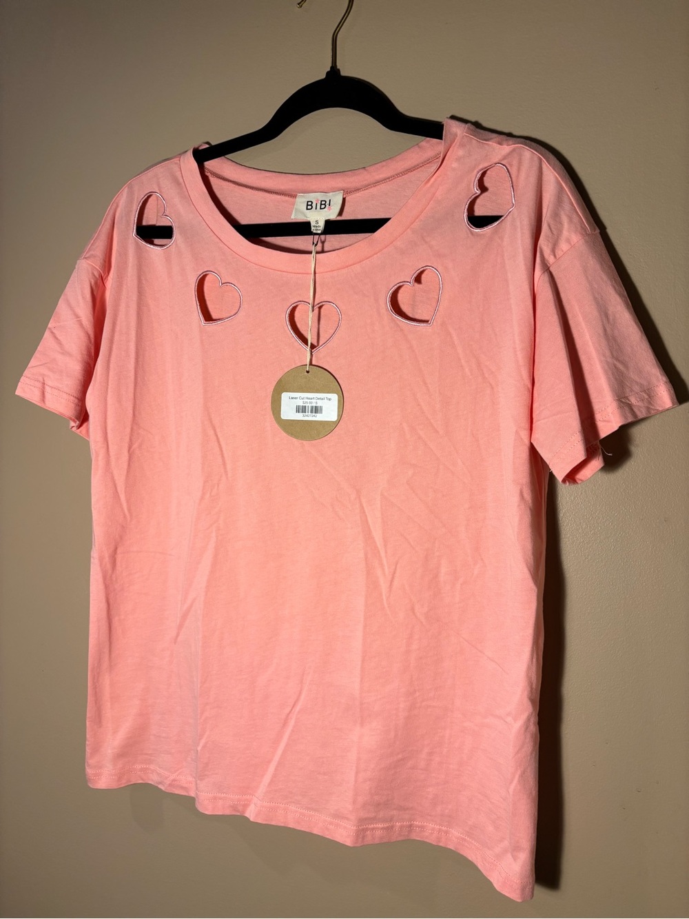 BiBi Coral Pink Heart Cutout Short Sleeve Tee